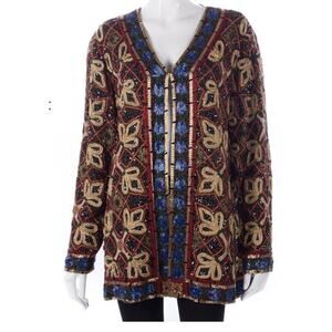 vintage Jacket Large Fully Beaded Sequin Art Past Times Open Front Hook Stunning